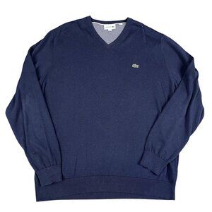 Lacoste Mens Blue V-Neck Pullover Sweater Sz XXL (EU 7)